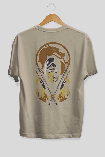 Ankhises Μπλουζάκι Mortal Kombat Beige Oversize - Crew Neck, Βαμβακερό, Ανδρικό και Γυναικείο