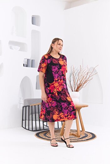 RMG Plus Size Orange Floral Print Pocket Dress