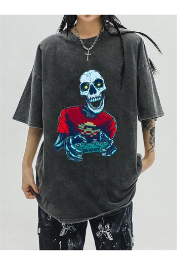 Touz Moda Washable Gamer Skeleton Unisex Vintage T-shirt