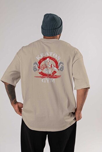 Ankhises Μπλουζάκι Kratos GYM Beige Oversize - Crew Neck, Βαμβακερό Ανδρικό Γυναικείο