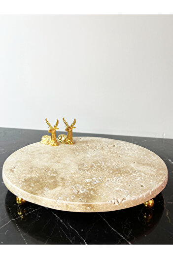 Modestmar 28cm Travertine Marble Round Deer Object Ball Standing Presentation