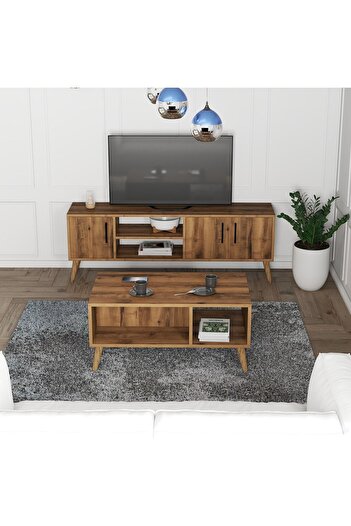Mezza Set 1582-2072 Exxen 150 CM (AHŞAP AYAKLI)  Tv Ünitesi Orta Sehpa Seti - Hat Rengi