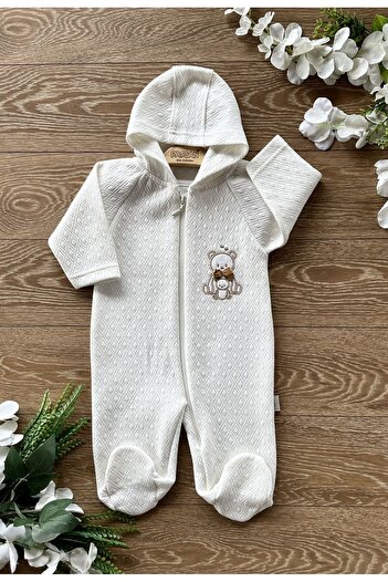 PATSAN Kapüşonlu Fermuarlı Mevsimlik Kapitone Patikli Bebek Tulum Ayı