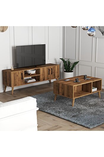 Mezza Set 1582-2072 Exxen 150 CM (AHŞAP AYAKLI)  Tv Ünitesi Orta Sehpa Seti - Hat Rengi
