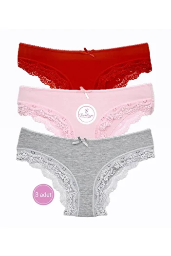 DONLİZZA Lace Bikini Pink, Gray, Red 3 Pieces