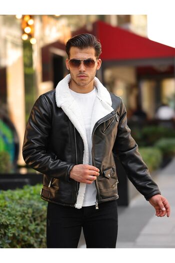 MEECY MAN Men's Furry Leather Jacket