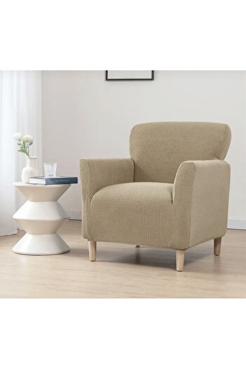 ÖZMAKAN 1 Piece Single Lycra Quality Sofa Cover - Washable Square Patterned Armchair Cover
