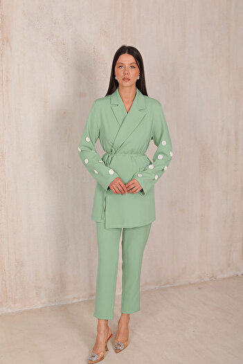 Melike Tatar WATER GREEN Flower Patterned Set - 32-2089