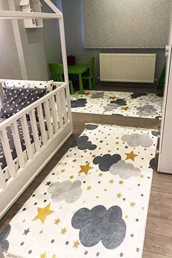 VOPTEKS Modern Dijital Baskı Yıkanabilir Kaymaz Taban Dekoratif Çocuk Halısı Yolluk