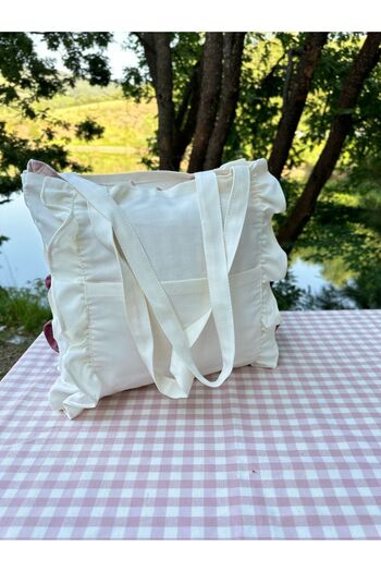 Decamor home Ecru Ruffle Bag - Multi-Purpose Beach Bag