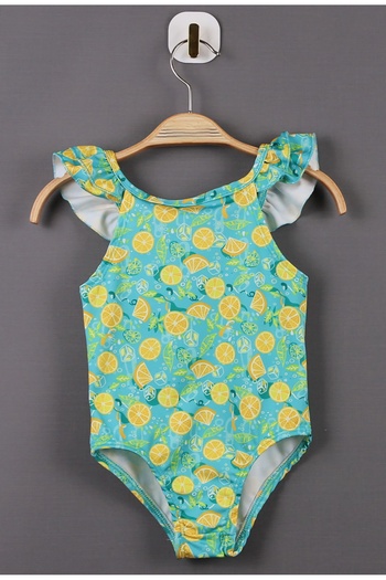 AyCaTa Girl's Swimsuit Shoulder Ruffle Lemon Print Green Sea Pool Swimsuit