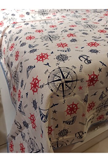 ŞENER HOME White Single Pike - Young Sailor with Sail Pattern, 150x240 Cm