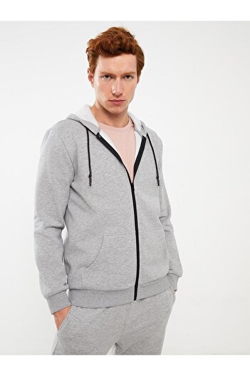 LC Waikiki Hooded Long Sleeve Men's Thick Zippered Sweatshirt (W3)