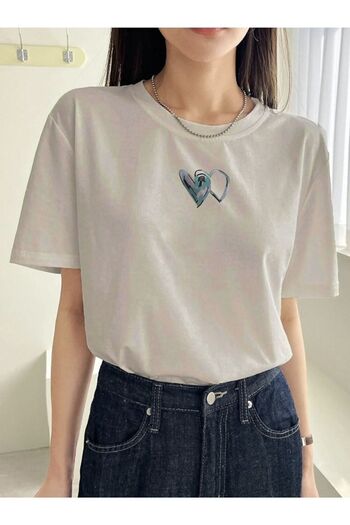Boi Μπλουζάκι με μοτίβο καρδιάς Vintage στυλ Oversize - Two Heart One Piece Minimal Print
