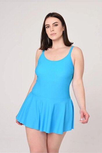 METROPOL Blue Adjustment Strap Flounce Dress Swimsuit