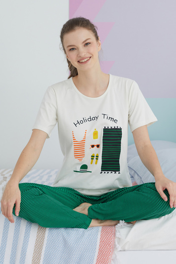 Siyah İnci Colorful Cotton Knitted Pajama Set