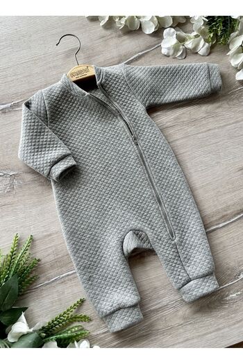 PATSAN Basic Seasonal Zippered Quilted Sparkly Baby Jumpsuit Gray