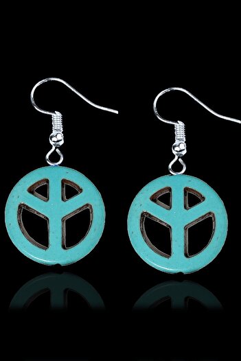 Tesbih Atölyesi Peace Symbol Turquoise Earrings - Certified and Turquoise Stone