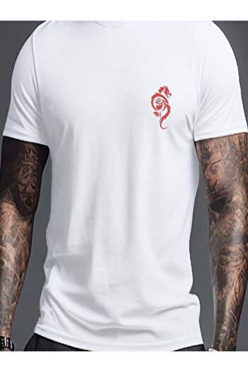 CLASSY.MODA Μπλουζάκι με λευκή στάμπα Oversize - Crew Neck, κοντό μανίκι