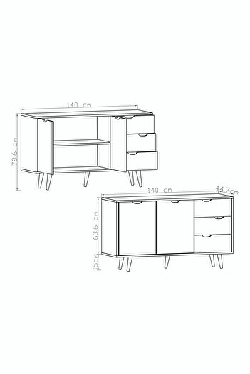 VM VERTEX MOBİLYA Defne Konsol 140 Cm 2 Kapak 3 Çekmece Konsol Safir Meşe - Beyaz