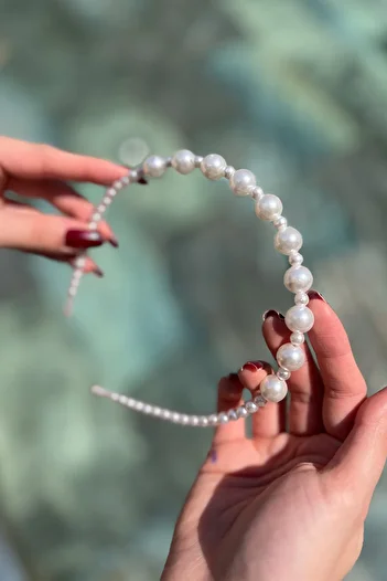 Bertuğ Bebek Ecru Pearl Crown for Girls and Women