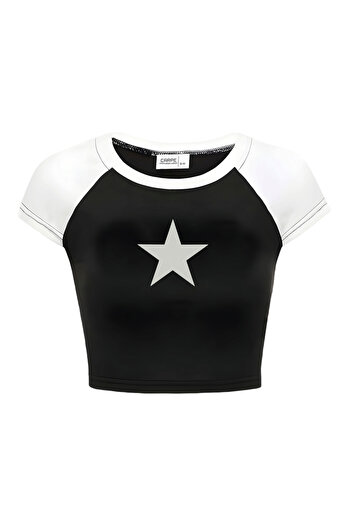 Carpe Black and White Tiny Star Crop Top