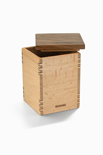 Woodsaka 1 Set Storage Box for Kitchen - 7.8cm x 7.8cm x 11.5cm in Hornbeam and Walnut Wood