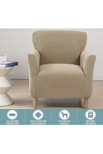 ÖZMAKAN 1 Piece Single Lycra Quality Sofa Cover - Washable Square Patterned Armchair Cover