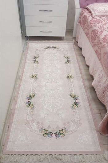 VOPTEKS Pembe Halı Pembe Salon Halısı Makinede Yıkanabilir Yatak Odası Halısı Yolluk Mutfak Halısı