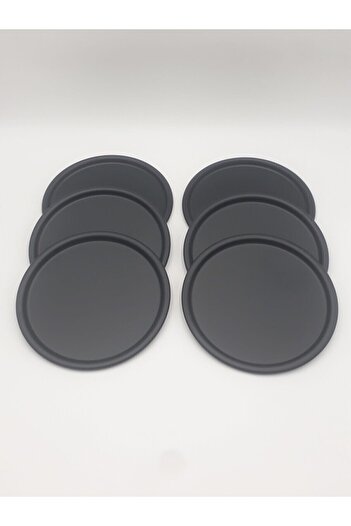 Fiyakalı Ürünler Atölyesi 6-Piece Single Black Round Metal Tray - Tea and Coffee Presentation Tray 22cm