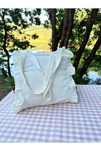 Decamor home Ecru Ruffle Bag - Multi-Purpose Beach Bag