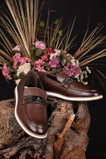 Pierre Cardin Men's Brown Genuine Leather Loafers - Casual Orthopedic Shoes, Durability and Elegance Included