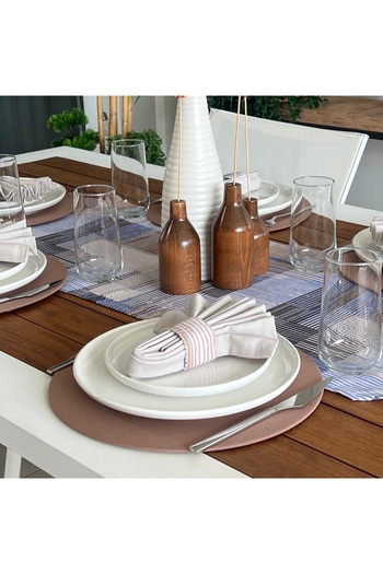 desen izmir New Season American Service - Beige Sotf Striped Pattern, 6 Plate and Runner Blanket