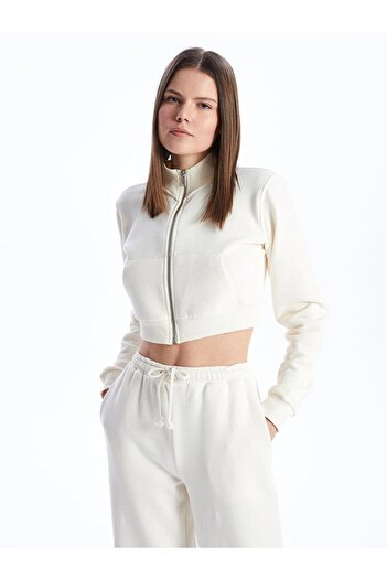 LC Waikiki LCW Active Stand Collar Plain Crop Women's Zippered Sweatshirt