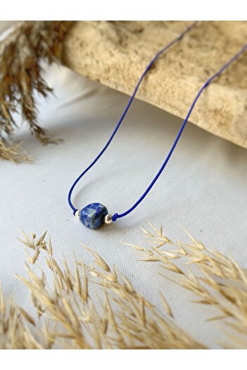 Atölye Merdiven Lapis Lazuli 925 Gümüş Detaylı Minimaal İp Kolye