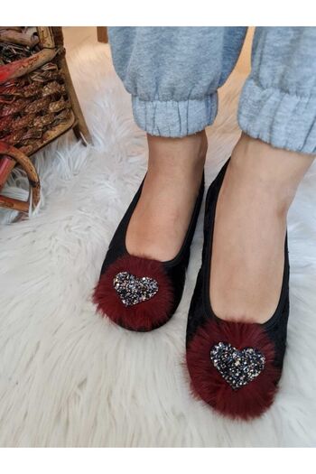 Babet Merkezi Heart Patterned Portable Home Ballet Flats in a Foldable Bag