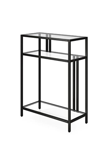 tino furniture Porto Siyah Metal Cam Raflı Dresuar Konsol