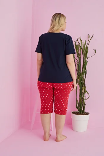 Siyah İnci Plus Size Curve Cotton Capri Set - Multicolored