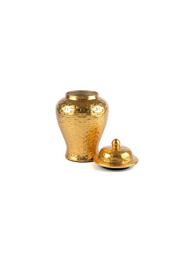 Mikasa Moor Gold Hasır Desen Kapaklı Vazo Küp 20x34cm
