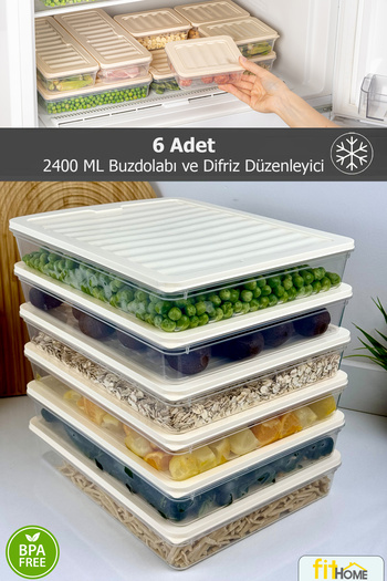 FİTHOME 6Pcs 2400ml Freezer Deep Freezer Refrigerator Organizer Airtight Storage Container