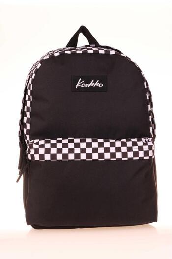 KAUKKO Black Check Patterned School Backpack - Basic Colors K1629
