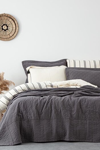 Ecocotton Reha Anthracite Double 100% Organic Cotton Bedspread Set 240*260 cm