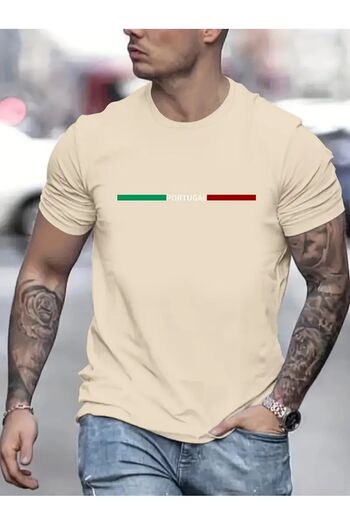 Boi Πορτογαλία Μπλουζάκι με στάμπα ριγέ Oversize - Πράσινο, Μπεζ, Μαύρο, Ποδηλατικό λαιμόκοψη