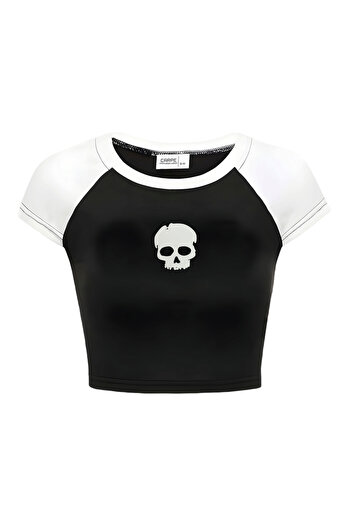 Carpe Skeleton Head Patterned Crop Top