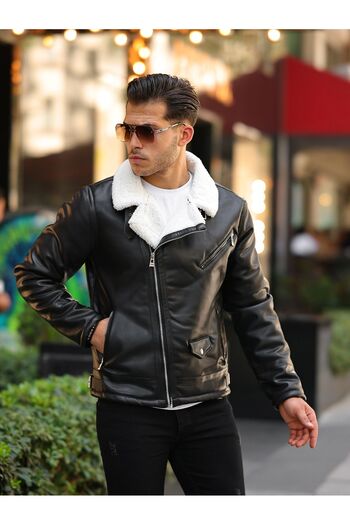 MEECY MAN Men's Furry Leather Jacket