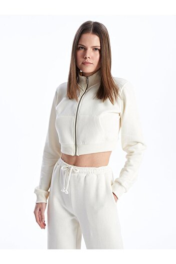 LC Waikiki LCW Active Stand Collar Plain Crop Women's Zippered Sweatshirt