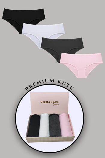 Vien&Karl Chiloți hipster colorați pentru femei (talie semi-înaltă) 4 bucăți în cutie premium negru alb roz afumat