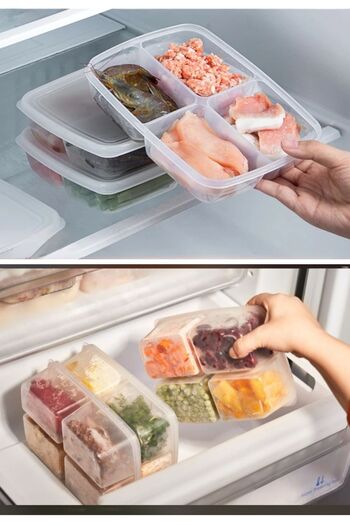 Bayev 6 Pieces 2 Sizes 4 Compartments Food Bib Effective Storage Container Set - Portion Meat Mincer and Vegetable Icebox