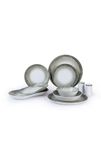 FMS Rüyam 28 Parça 6 Kişilk Porselen Yemek Takımı Koyu Yeşil Bencikli Makinada Yıkanabilir2801