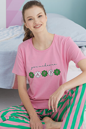 Siyah İnci Colorful Cotton Knitted Pajama Set